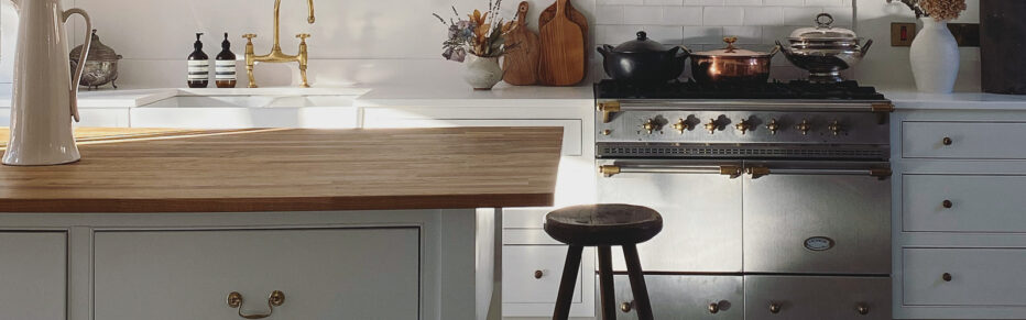 grey lacanche range with pots on stovetop